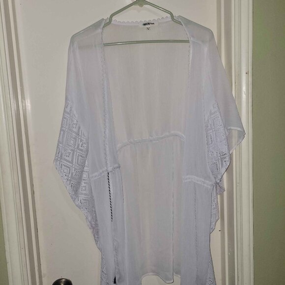 Other - Miken Women's White Crochet-Trim Solid Kimono Sheer Swim Cover-Up Size XL